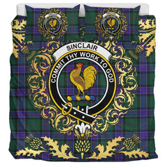 Sinclair Hunting Modern Tartan Crest Bedding Set - Golden Thistle Style