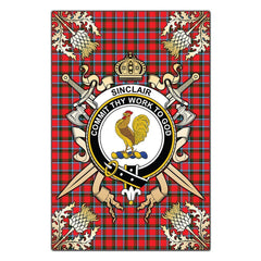 Sinclair Modern Tartan Crest Black Garden Flag - Gold Thistle Style