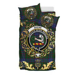 Skene 02 Tartan Crest Bedding Set - Golden Thistle Style
