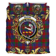 Skene of Cromar 01 Tartan Crest Bedding Set - Golden Thistle Style