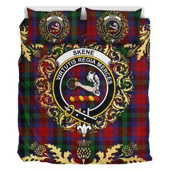 Skene of Cromar 03 Tartan Crest Bedding Set - Golden Thistle Style