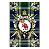 Spottiswood Tartan Crest Black Garden Flag - Gold Thistle Style