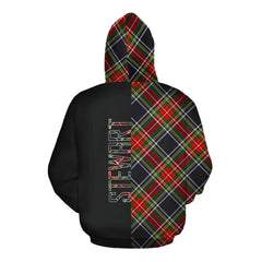 Stewart Black Tartan Hoodie Half of Me - Cross Style