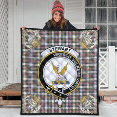 Stewart Dress Ancient Tartan Crest Premium Quilt - Gold Thistle Style