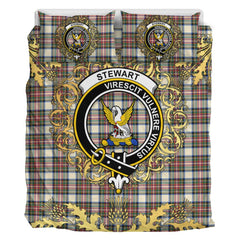 Stewart Dress Ancient Tartan Crest Bedding Set - Golden Thistle Style