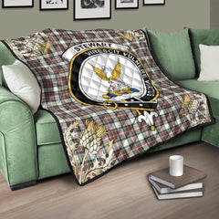 Stewart Dress Ancient Tartan Crest Premium Quilt - Gold Thistle Style