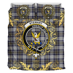 Stewart Dress Blue Tartan Crest Bedding Set - Golden Thistle Style