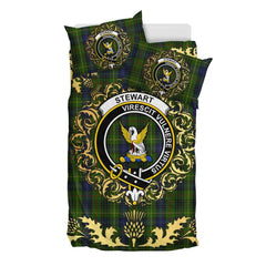 Stewart Hunting Tartan Crest Bedding Set - Golden Thistle Style