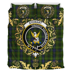 Stewart Hunting Tartan Crest Bedding Set - Golden Thistle Style