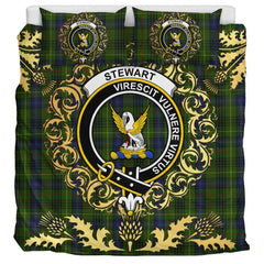 Stewart Hunting Tartan Crest Bedding Set - Golden Thistle Style