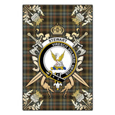 Stewart Hunting Weathered Tartan Crest Black Garden Flag - Gold Thistle Style