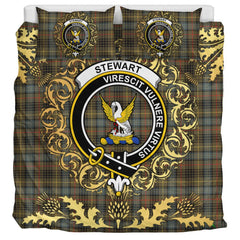 Stewart Hunting Weathered Tartan Crest Bedding Set - Golden Thistle Style