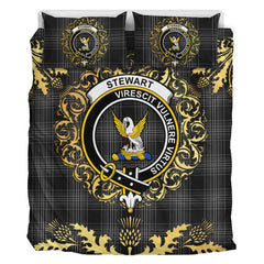 Stewart Mourning Tartan Crest Bedding Set - Golden Thistle Style