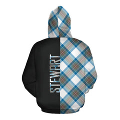 Stewart Muted Blue Tartan Hoodie Half of Me - Cross Style