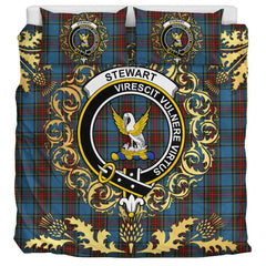 Stewart Royal Blue Tartan Crest Bedding Set - Golden Thistle Style