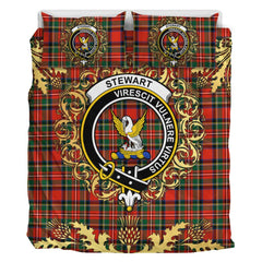 Stewart Royal Modern Tartan Crest Bedding Set - Golden Thistle Style