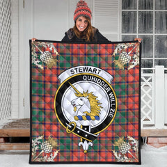 Stewart of Appin Ancient Tartan Crest Premium Quilt - Gold Thistle Style