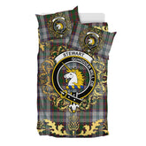 Stewart of Appin Dress 01 Tartan Crest Bedding Set - Golden Thistle Style