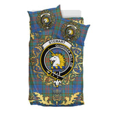 Stewart of Appin Hunting Ancient Tartan Crest Bedding Set - Golden Thistle Style