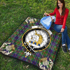 Stewart of Appin Hunting Modern Tartan Crest Premium Quilt - Gold Thistle Style