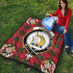 Stewart of Appin Modern Tartan Crest Premium Quilt - Gold Thistle Style