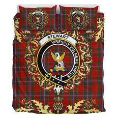 Stewart of Fingask Tartan Crest Bedding Set - Golden Thistle Style