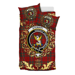 Stewart of Galloway 01 Tartan Crest Bedding Set - Golden Thistle Style