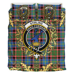 Stirling Bannockburn Tartan Crest Bedding Set - Golden Thistle Style