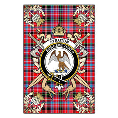 Straiton Tartan Crest Black Garden Flag - Gold Thistle Style