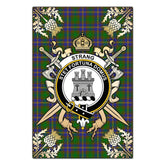 Strange of Balkaskie Tartan Crest Black Garden Flag - Gold Thistle Style