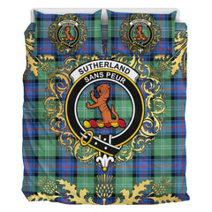 Sutherland Ancient Tartan Crest Bedding Set - Golden Thistle Style