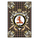 Sutherland Weathered Tartan Crest Black Garden Flag - Gold Thistle Style