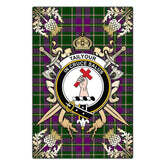 Taylor Tartan Crest Black Garden Flag - Gold Thistle Style