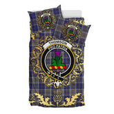 Thompson Variant Tartan Crest Bedding Set - Golden Thistle Style