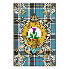 Thomson Tartan Crest Black Garden Flag - Gold Thistle Style