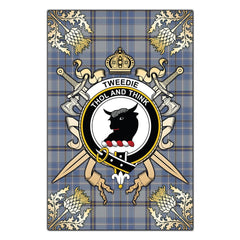 Tweedie Tartan Crest Black Garden Flag - Gold Thistle Style