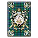 Urquhart Ancient Tartan Crest Black Garden Flag - Gold Thistle Style
