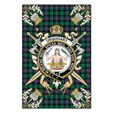 Urquhart Broad Red Ancient Tartan Crest Black Garden Flag - Gold Thistle Style