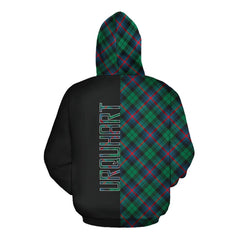 Urquhart Broad Red Ancient Tartan Hoodie Half of Me - Cross Style