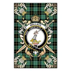 Wallace Hunting Ancient Tartan Crest Black Garden Flag - Gold Thistle Style