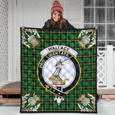 Wallace Hunting Green Tartan Crest Premium Quilt - Gold Thistle Style