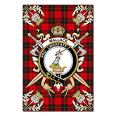 Wallace Weathered Tartan Crest Black Garden Flag - Gold Thistle Style