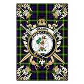 Watson Modern Tartan Crest Black Garden Flag - Gold Thistle Style