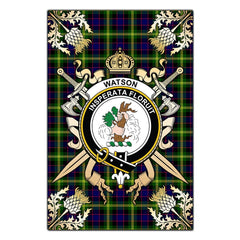 Watson Modern Tartan Crest Black Garden Flag - Gold Thistle Style