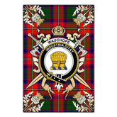 Wauchope Tartan Crest Black Garden Flag - Gold Thistle Style
