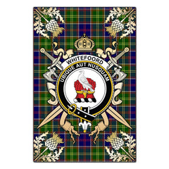 Whitefoord Modern Tartan Crest Black Garden Flag - Gold Thistle Style