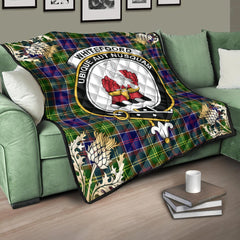 Whitefoord Modern Tartan Crest Premium Quilt - Gold Thistle Style