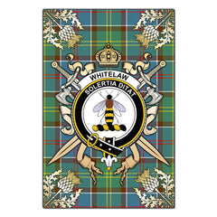 Whitelaw Tartan Crest Black Garden Flag - Gold Thistle Style