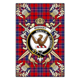 Wishart Dress Tartan Crest Black Garden Flag - Gold Thistle Style