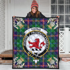 Young Modern Tartan Crest Premium Quilt - Gold Thistle Style
